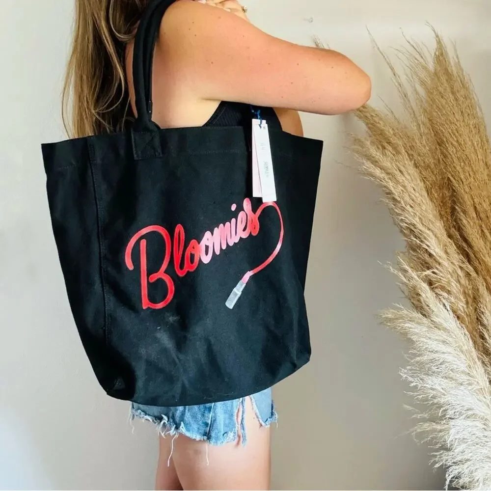 NEW BLOOMINGDALES Exclusive Black Red Bloomies Carryall Shoulder Tote Bag Purse - Picture 8 of 13